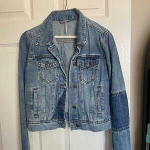 Free People cropped patchwork denim jacket